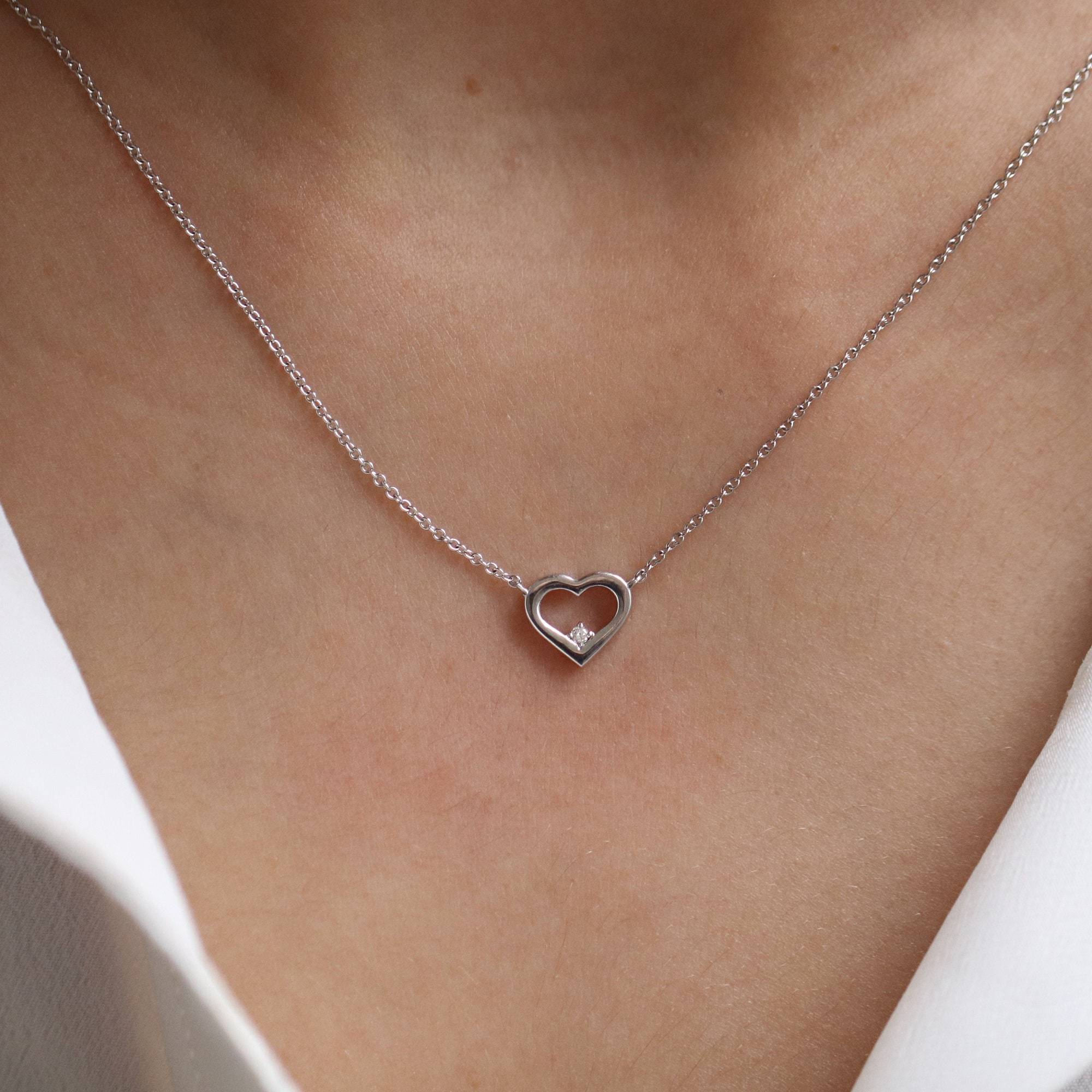 diamond heart necklace 14k