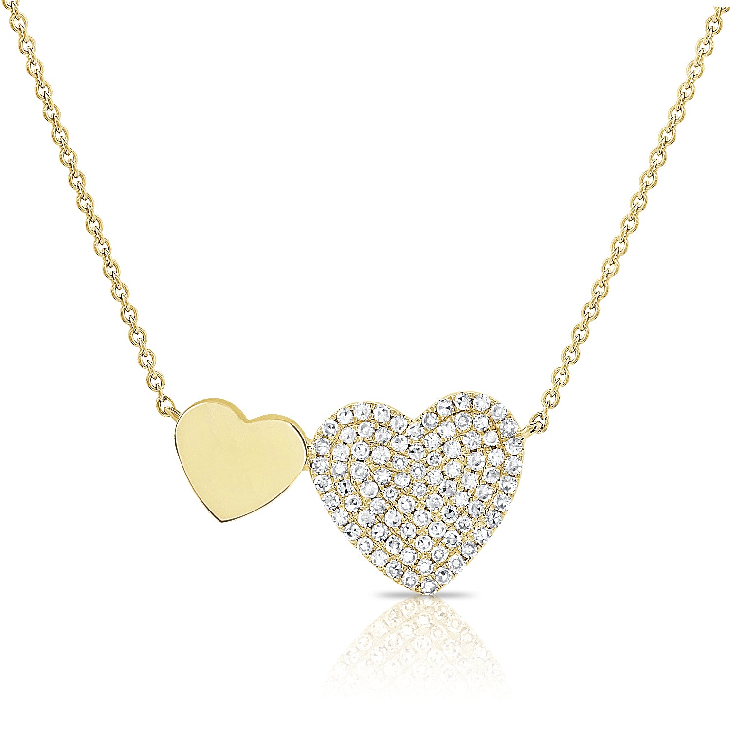 14K GOLD DIAMOND DEMI DOUBLE HEART NECKLACE