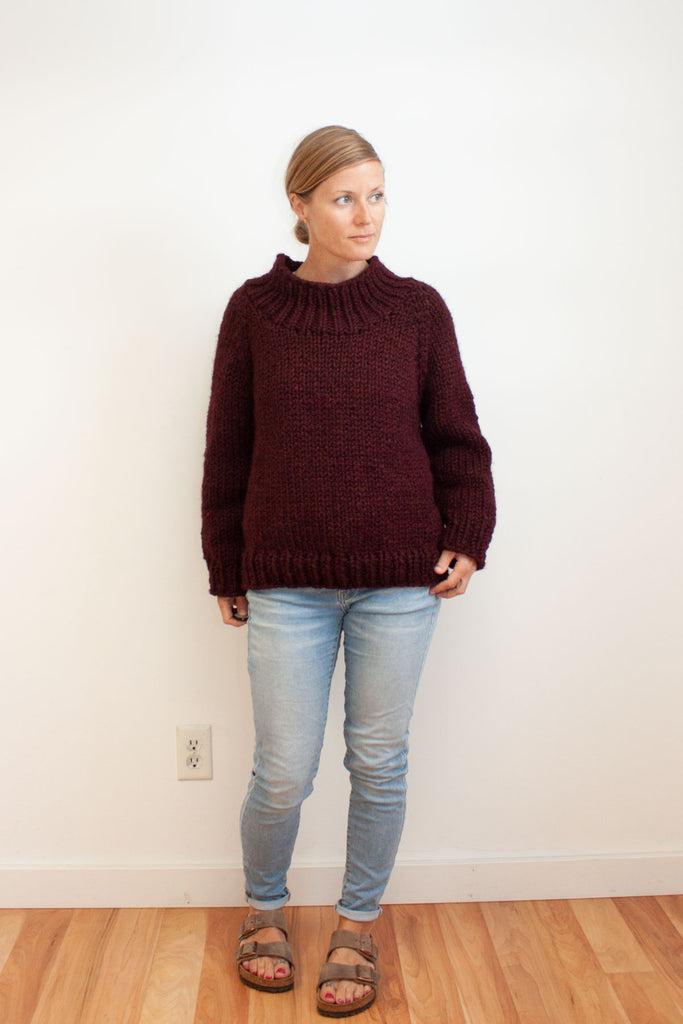 Winston Pullover with Funnel Neck Modification / knitting pattern by Jane Richmond