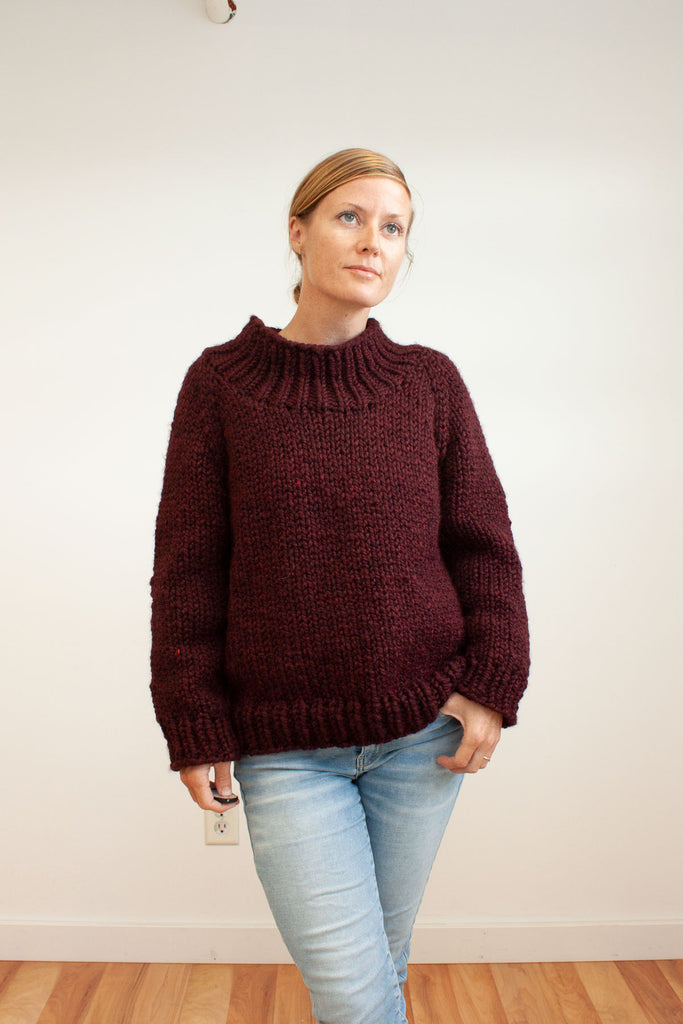 Winston Pullover with Funnel Neck Modification / knitting pattern by Jane Richmond