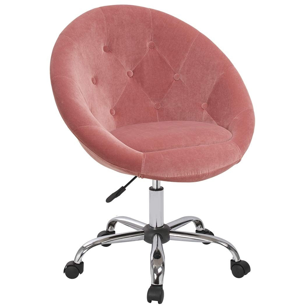 Fauteuil à roulette tissu velours rose tabouret chaise de bureau BUR09