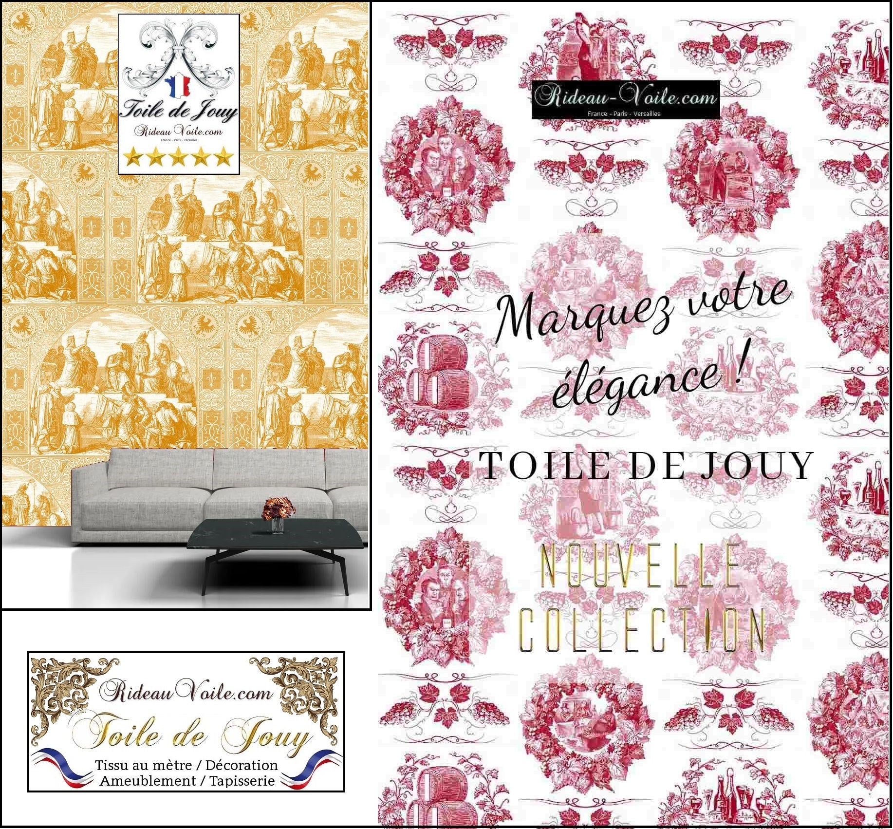 Toile de jouy tissu ameublement boutique Paris Versailles Belgique Monaco Bruxelles Luxembourg décoration rideau