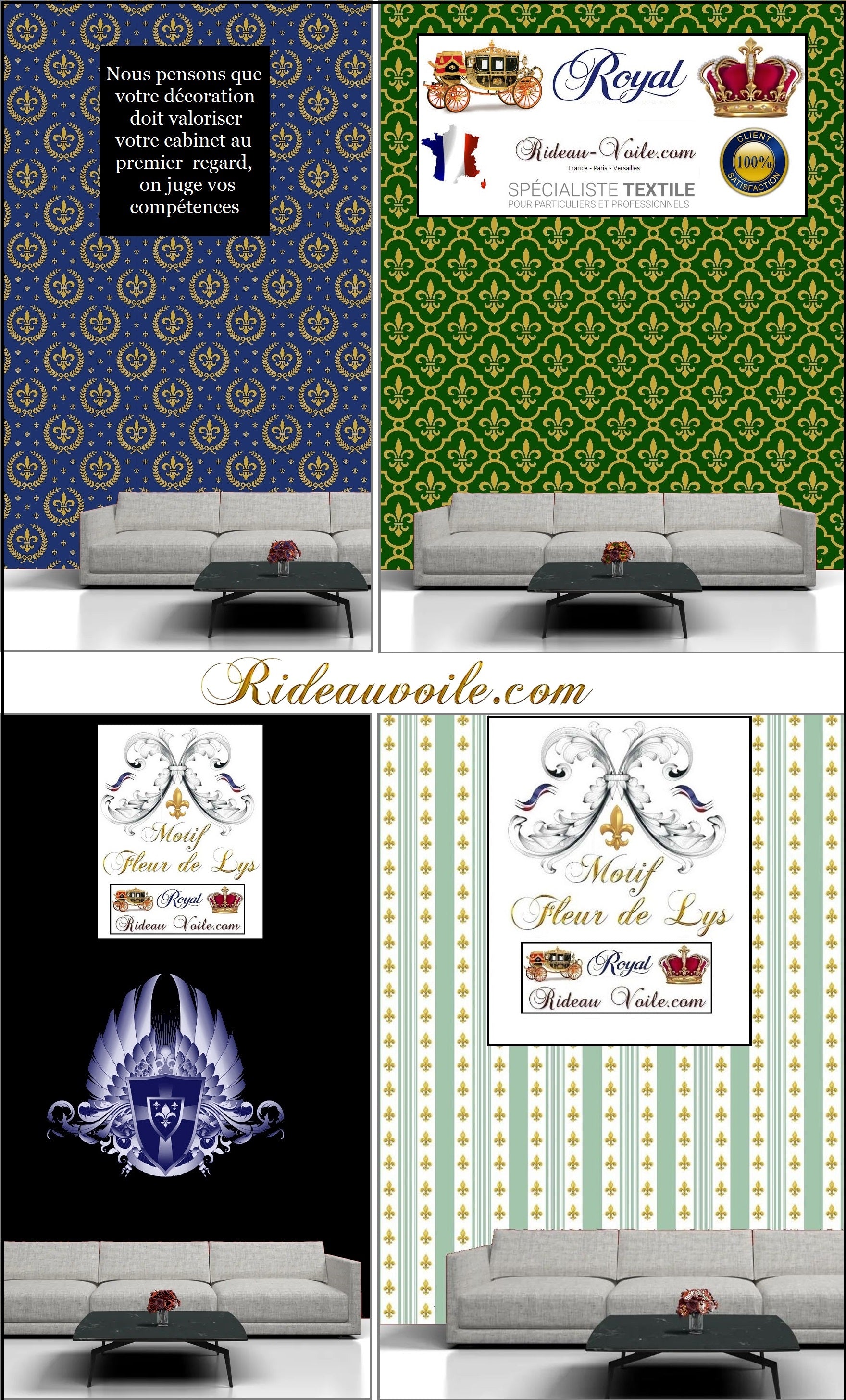 Motif fleur de lys lis tissus ameublement style Empire médiéval croisade décoration designer intérieur héraldique tapisserie