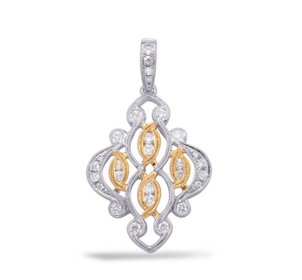 14K White & Yellow Gold 0.49cttw Diamond Pendant, 18"