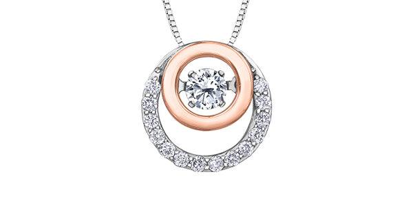 10K White & Rose Gold 0.38cttw Diamond Eternity / Double Circle Necklace, 18"