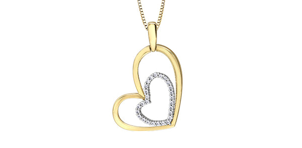 10K White & Yellow Gold 0.14cttw Diamond Heart Pendant, 18"