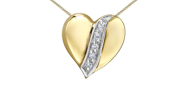 10K Yellow Gold 0.04cttw Diamond Heart Pendant, 18"