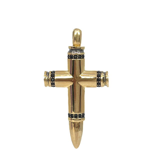 10KY Cross Bullet with Black Cubic Zirconia -Men's Pendant