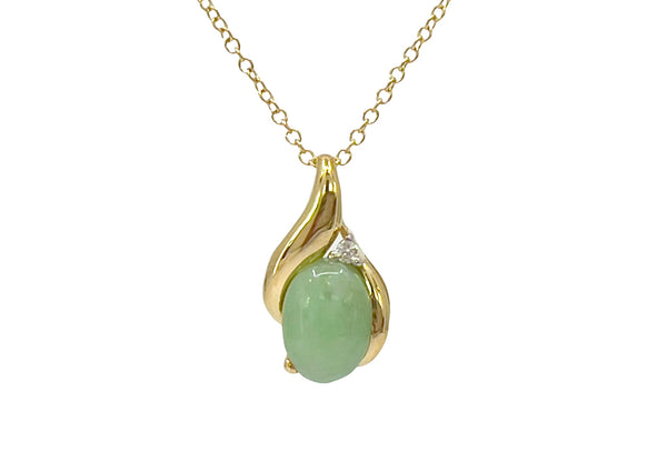 10K Yellow Gold Jade And Diamond Pendant