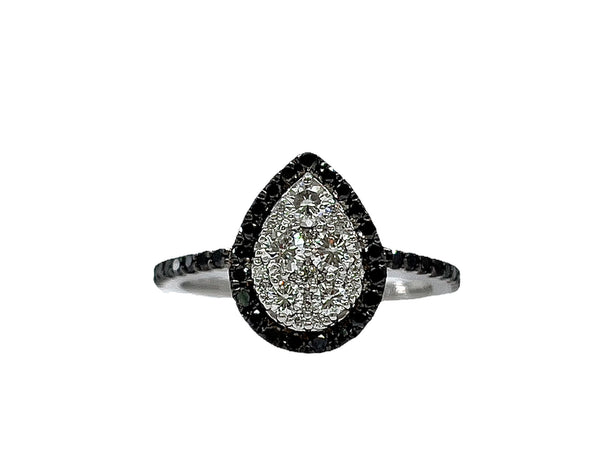 14K White Gold Treated Black Diamond & White Diamond Ring