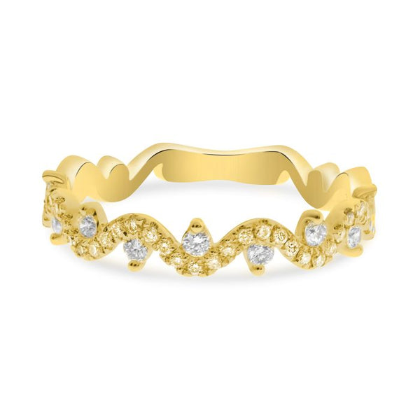 14K Yellow Gold Wavy Natural Fancy Yellow & White Diamond Band