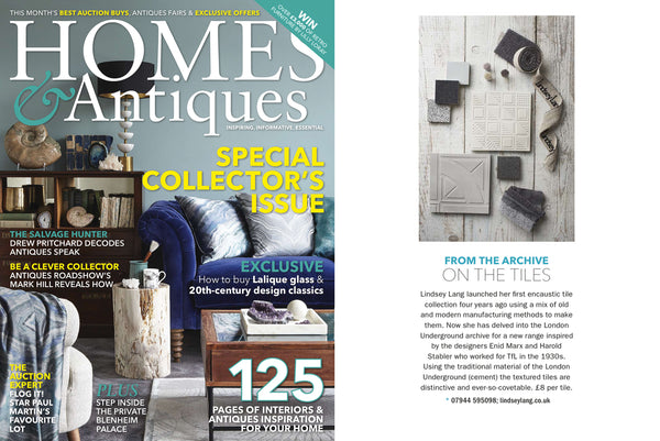 Homes & Antiques magazine - Lindsey Lang tiles feature on 3D chevron tiles for Tfl