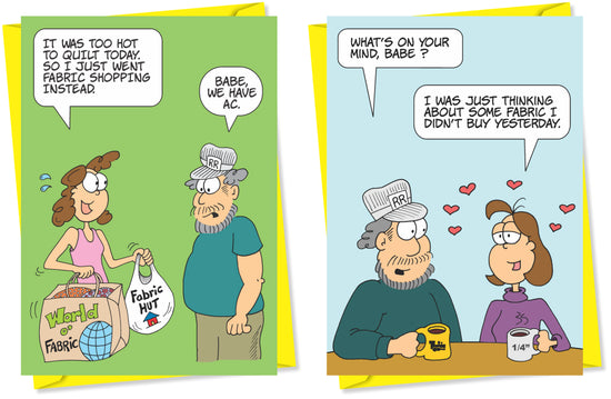 12 Pack Greeting Cards for Quilters, By the Yard Comics