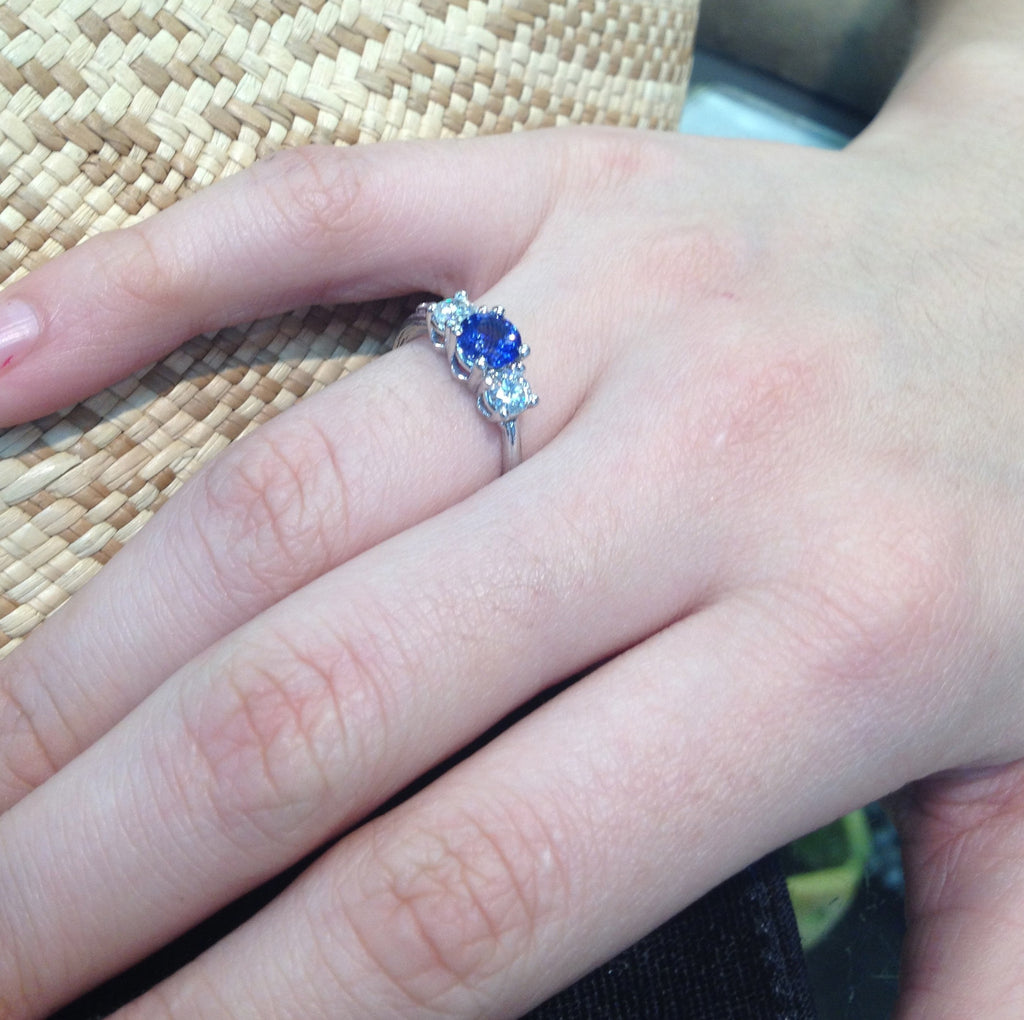 3 stone engagement rings with sapphire