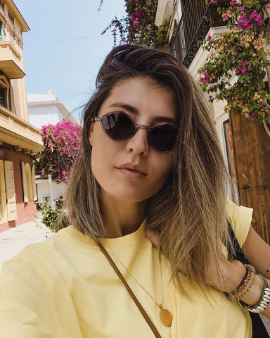solfulvibes blog bought her VICENT sunglasses in ibiza old town