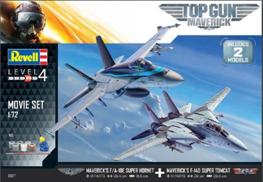 Revell Germany 1/72 Top Gun Maverick's Set: F/A18W Super Hornet & F14D  Super Tomcat Aircraft w/Paint & Glue Kit