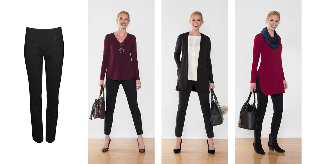 Leanne pant shown in 3 different outfits