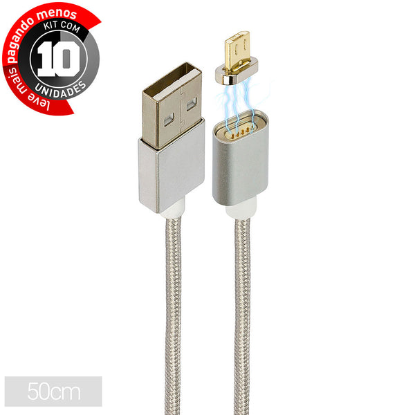 Kit com 10 Cabos Magnético Carregador e Dados para Android - 50cm