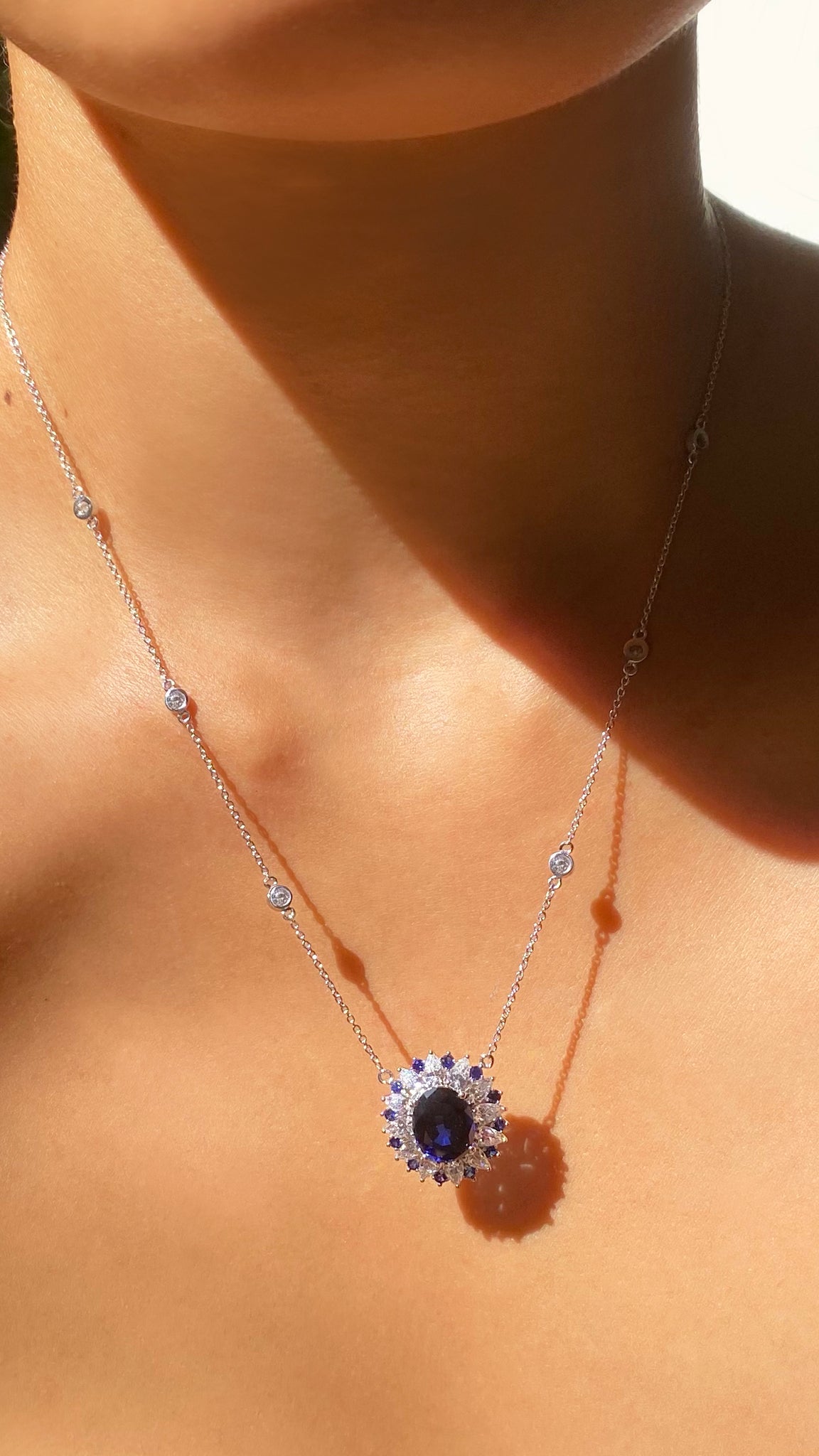 Emma Sapphire Oval Cluster Pendant Necklace