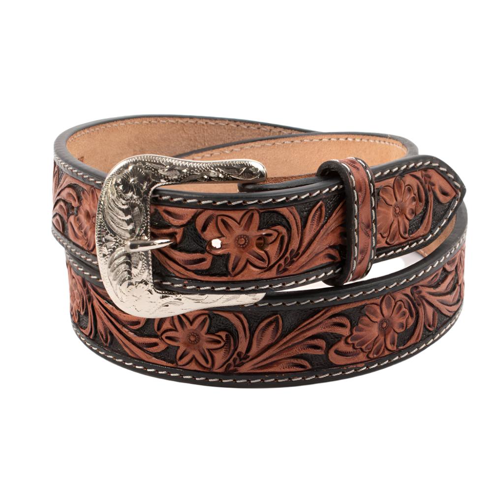 Gallatin Two-Tone Leather Floral Hand-Tooled Belt MEN - Accessories - Belts & Suspenders Beddo Mountain Leather Goods   