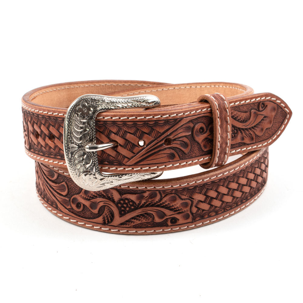 Glacier Leather Floral and Basket Hand-Carved Belt MEN - Accessories - Belts & Suspenders Beddo Mountain Leather Goods   