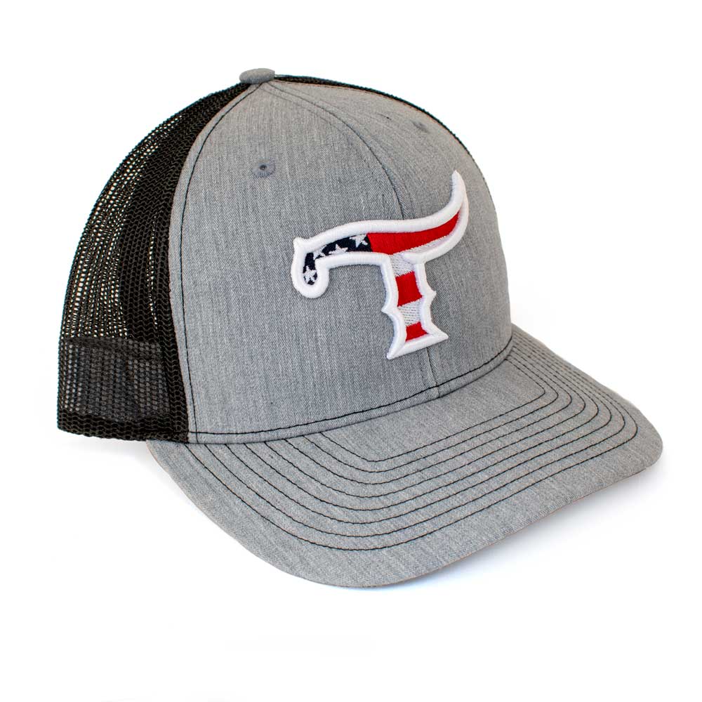 Teskey's T Logo American Flag Cap - Heather Grey/Black, American Flag Logo TESKEY'S GEAR - Baseball Caps RICHARDSON   