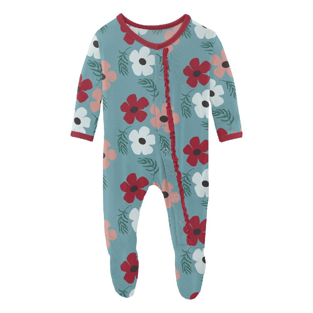 KicKee Pants Print Ruffle Footie Snap - Glacier Wildflowers KIDS - Baby - Baby Girl Clothing Kickee Pants   
