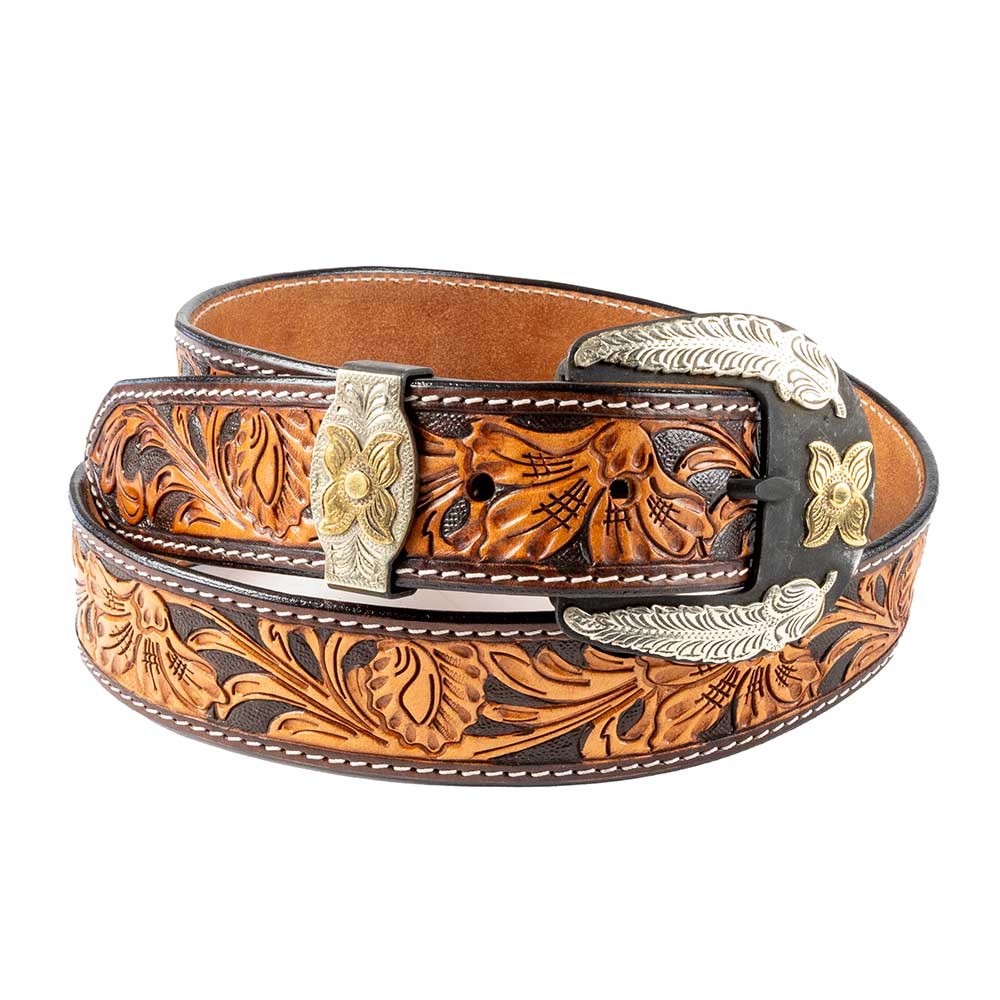 Stamford Floral & Leaf Tooled Belt MEN - Accessories - Belts & Suspenders Beddo Mountain Leather Goods   