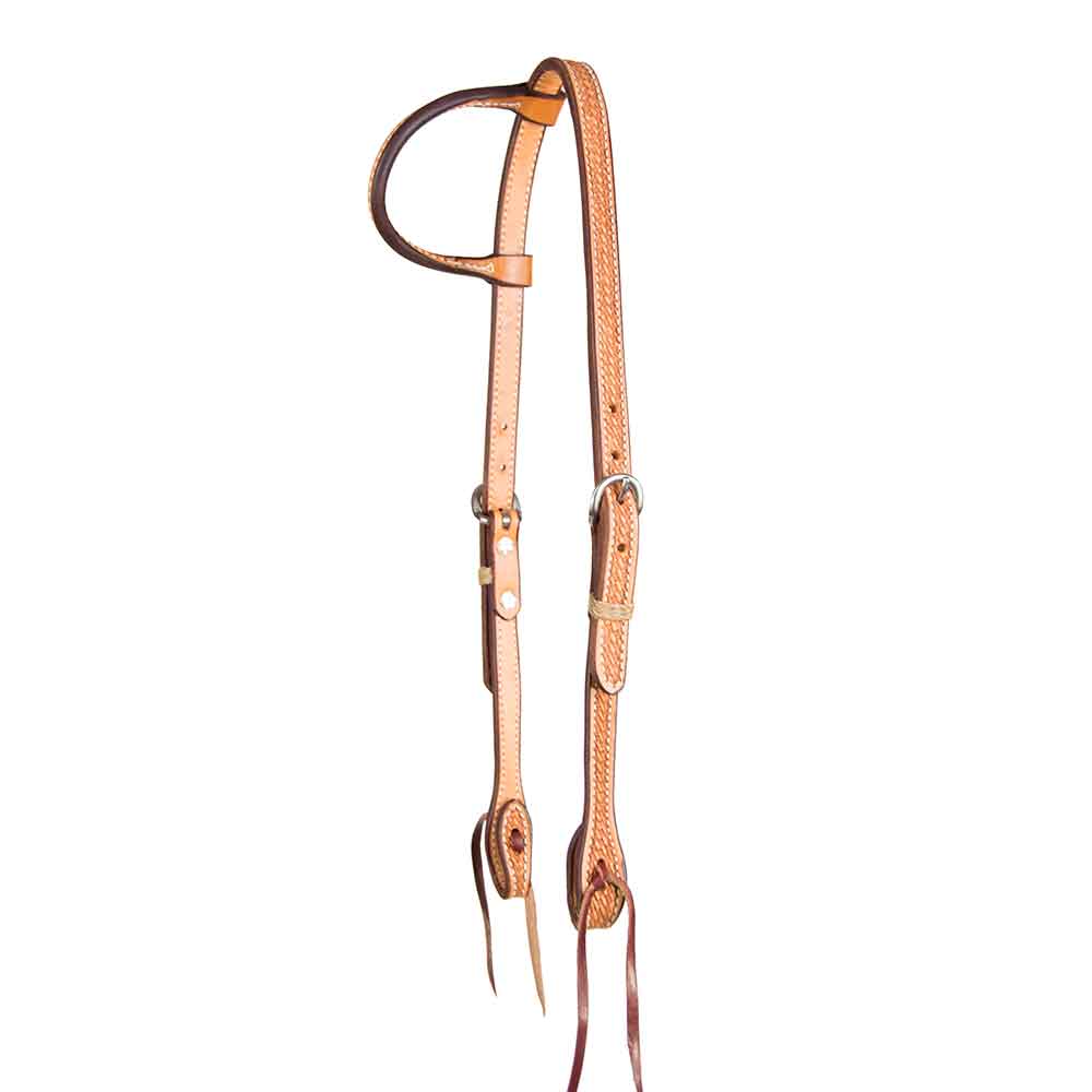 Teskey's Basket Stamped One Ear Headstall Tack - Headstalls - One Ear Teskey's Light Oil  