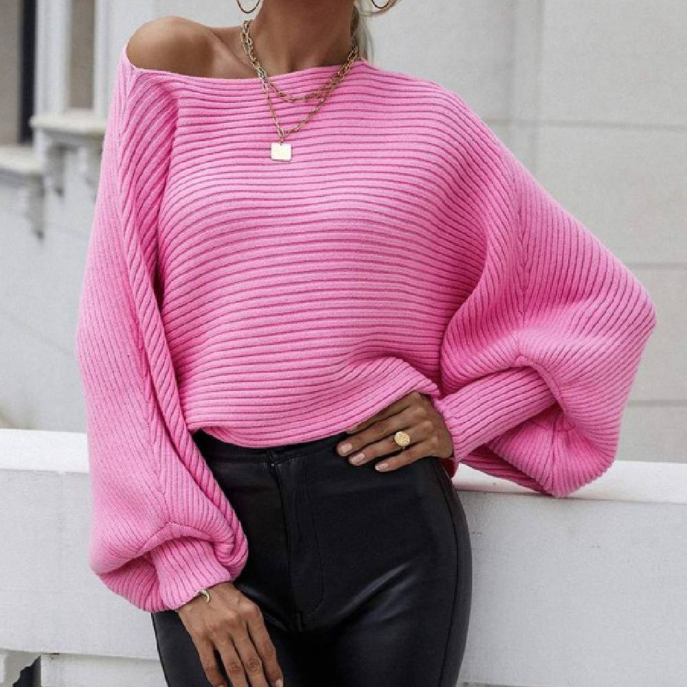 Hot Pink Ribbed Batwing Sleeve Top WOMEN - Clothing - Sweaters & Cardigans Flarix   