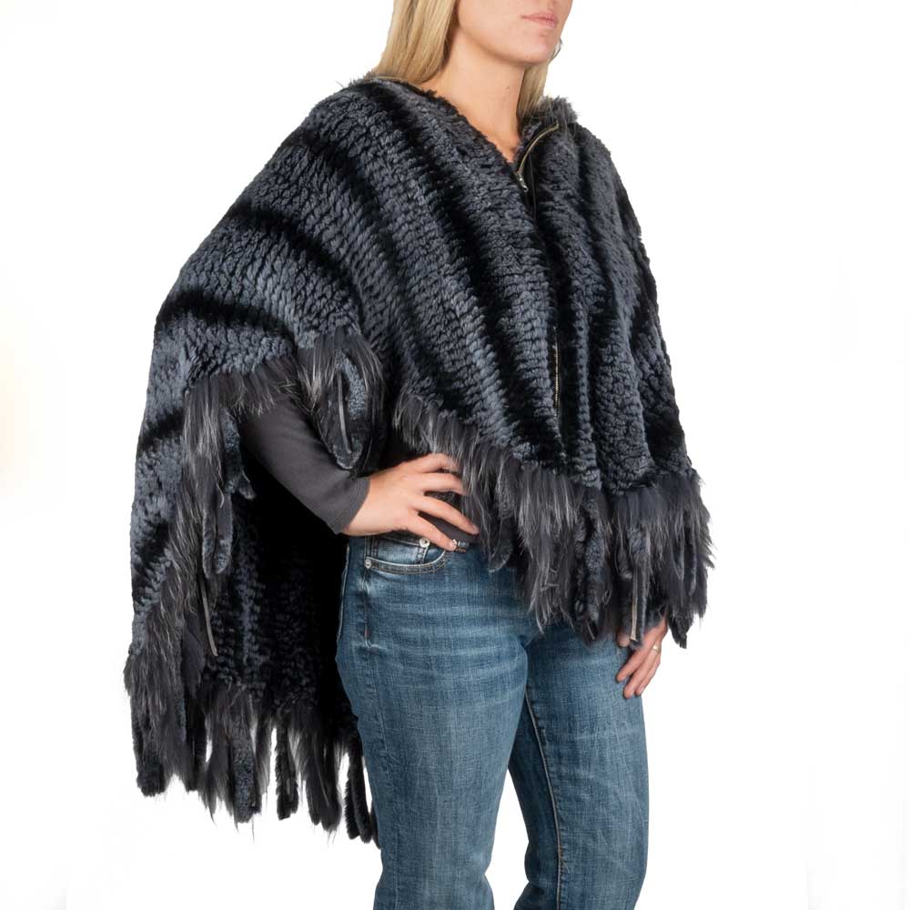 Morris Kaye & Sons Knit Fox Fur Hooded Poncho WOMEN - Clothing - Outerwear - Jackets MORRIS KAYE & SONS   