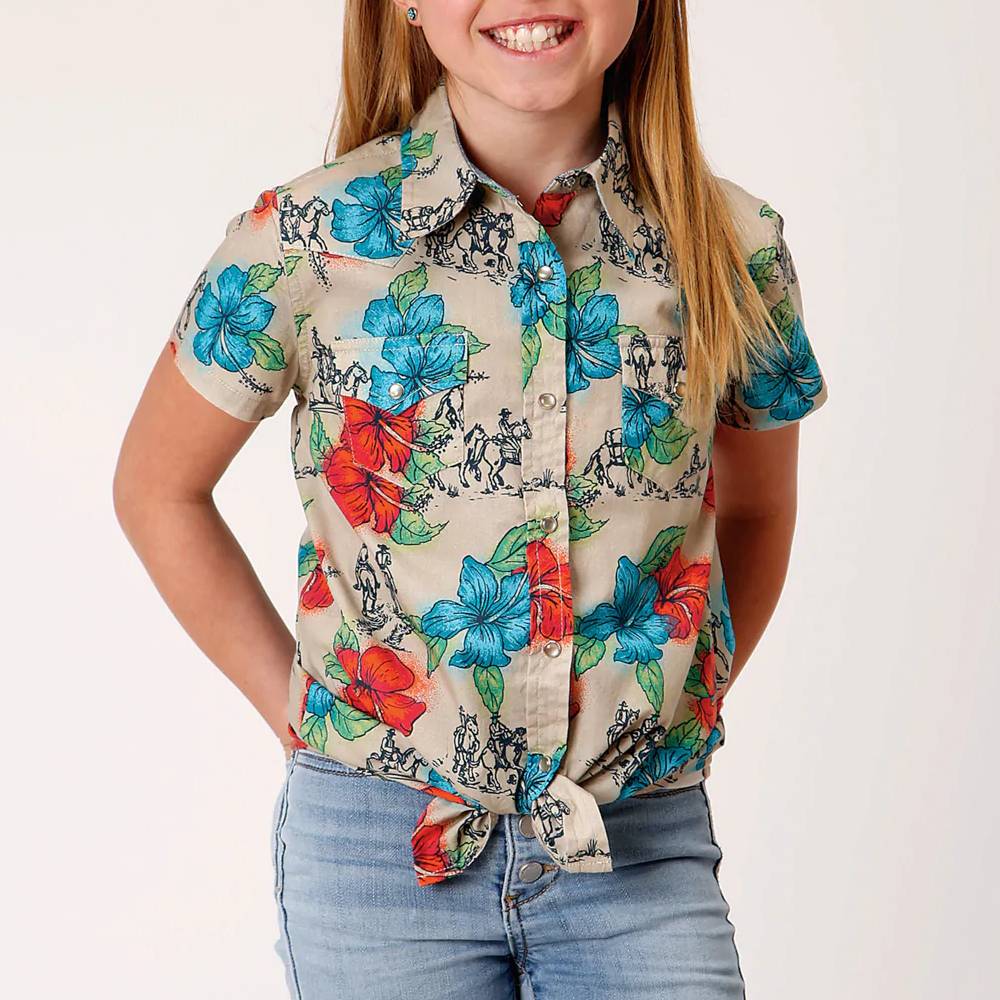 Roper Girl's Tropical Print Snap Shirt KIDS - Girls - Clothing - Tops - Short Sleeve Tops ROPER APPAREL & FOOTWEAR   