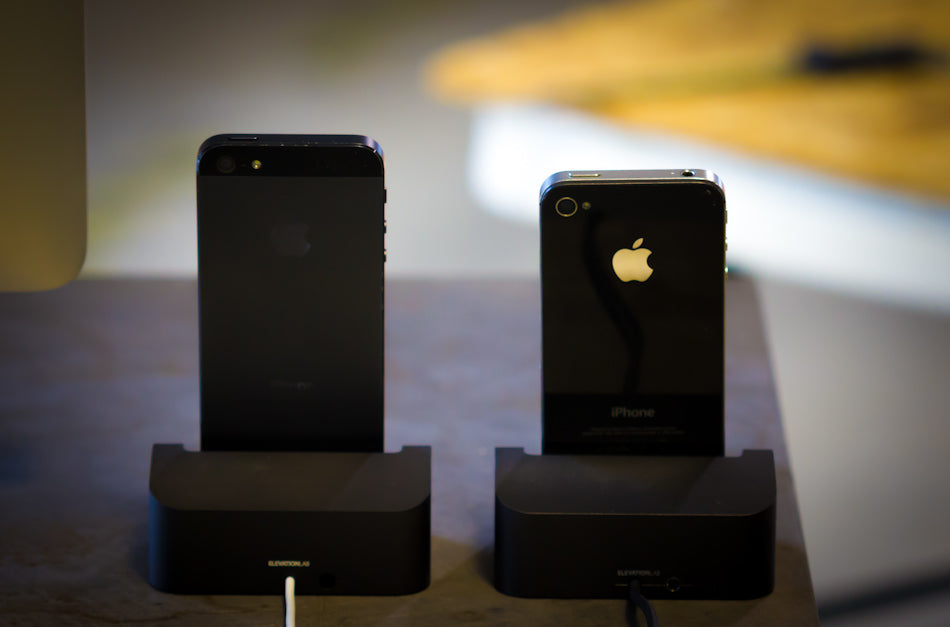 Two Matte Black Elevation Docks from the back iPhone 4 and iPhone 5