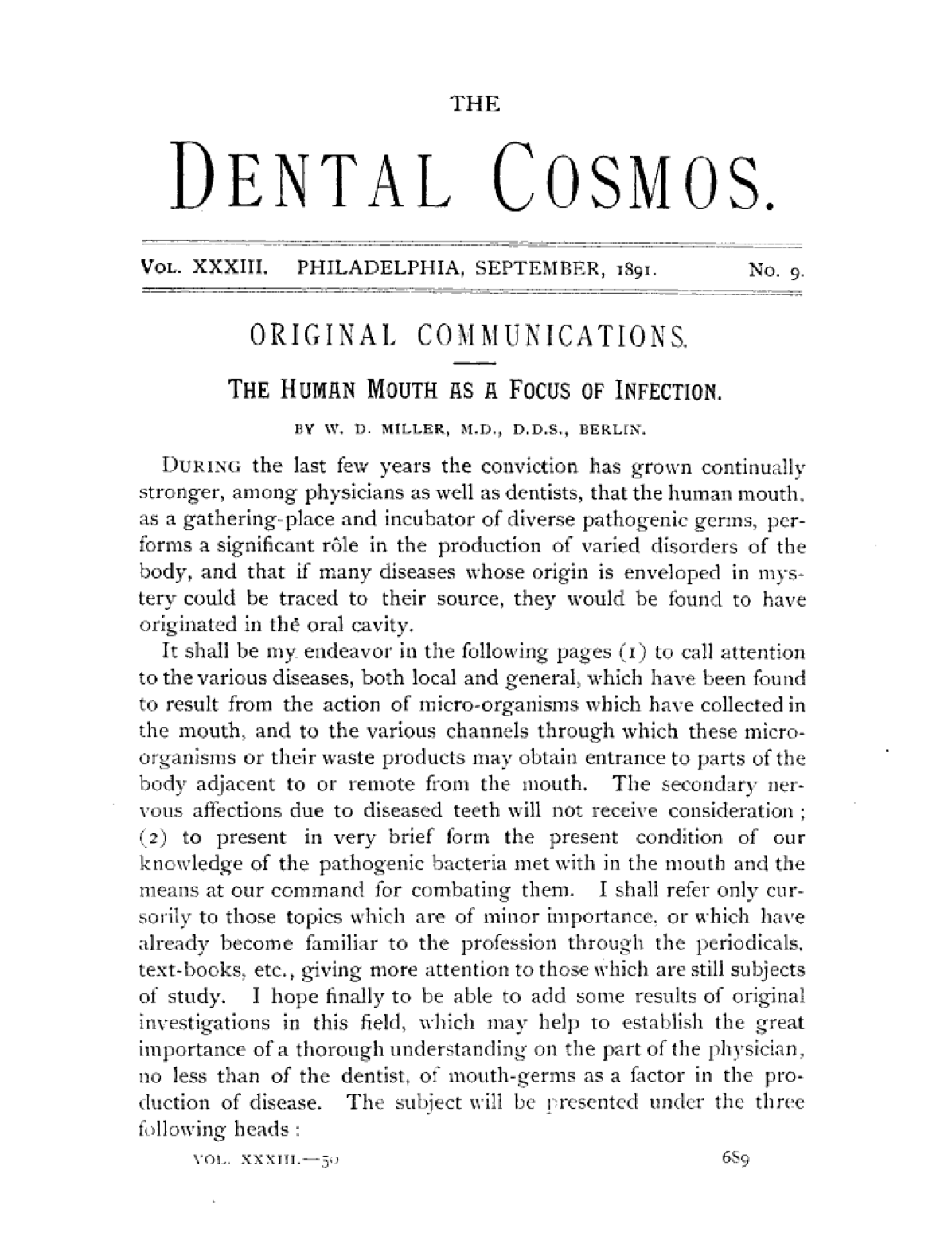 W.D. Miller’s “The Human Mouth as a Focus of Infection”, 1891