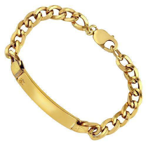 14K Yellow Solid Gold Mens ID Bracelet 12mm Avianne Jewelers