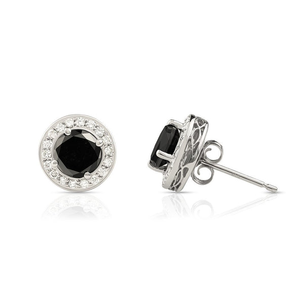 14K White Solid Gold Black Diamond Stud 