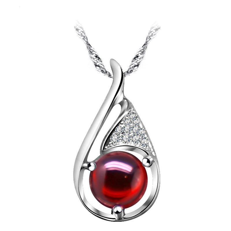 Silver 925 Sterling Necklace with Zircon - Red - miqaya