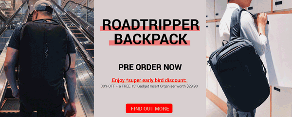 agva roadtripper bag pre-order now and enjoy 30% discount off and a free 13" gadget insert organiser worth $29.90 and a free delivery!