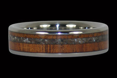 Black Pearl and Koa wood Ring