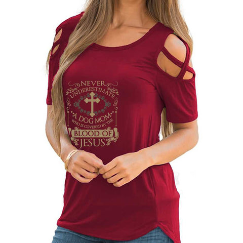 A Dogmom Who Is Covered By The Blood Of Jesus Shoulder T-shirts