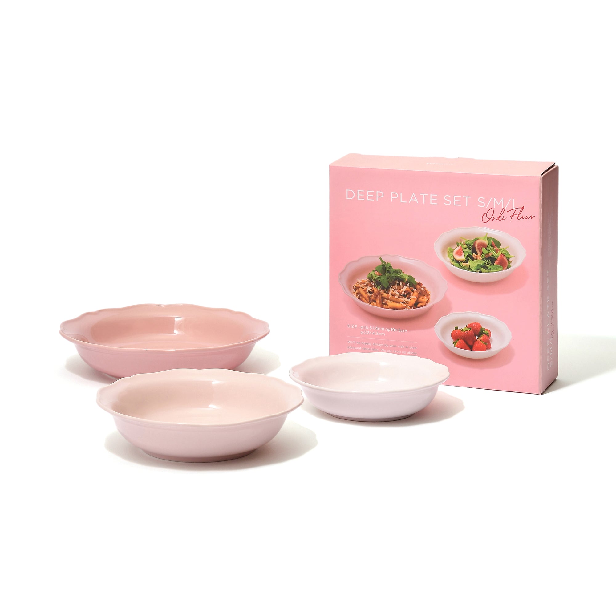프랑프랑 일본 오루디후루루 딥 플레이트 접시 세트 멀티 핑크 3종세트