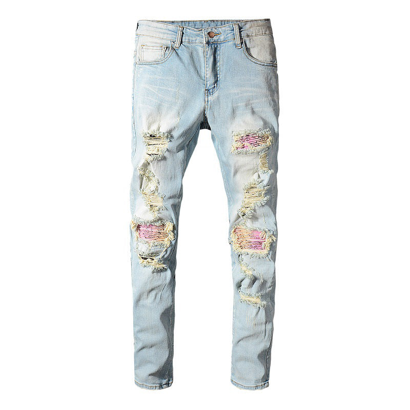 jeans with bandana patches