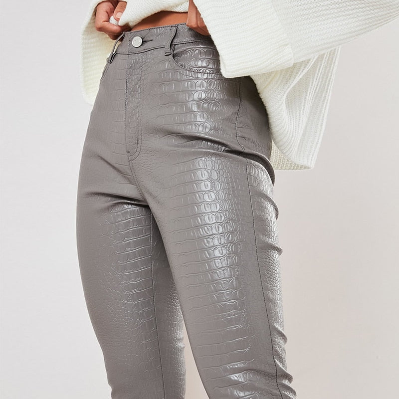 grey leather trousers womens