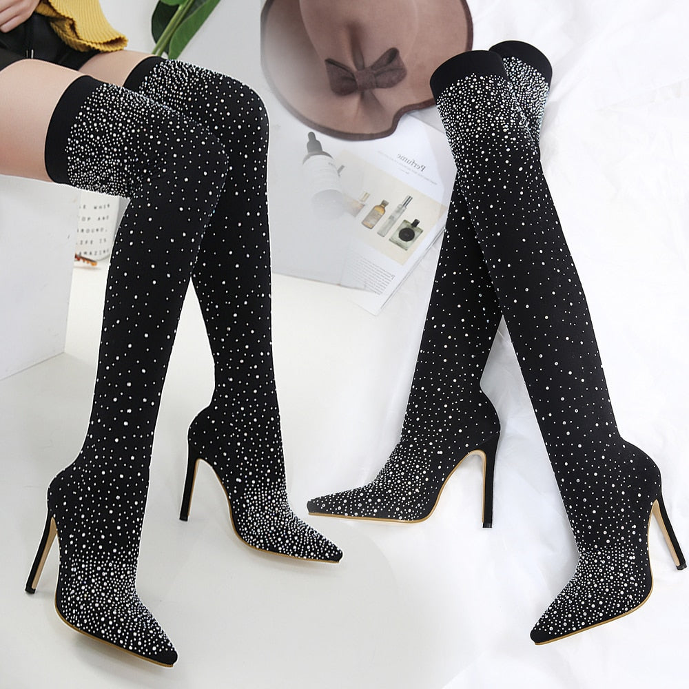 bling thigh high boots