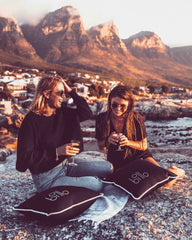 wine and sunset at bakoven with billo beach pillow