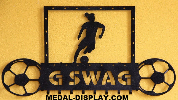 Custom Personalized Name Medal Holder Soccer Ball Award Wall Display Hook Hanger 