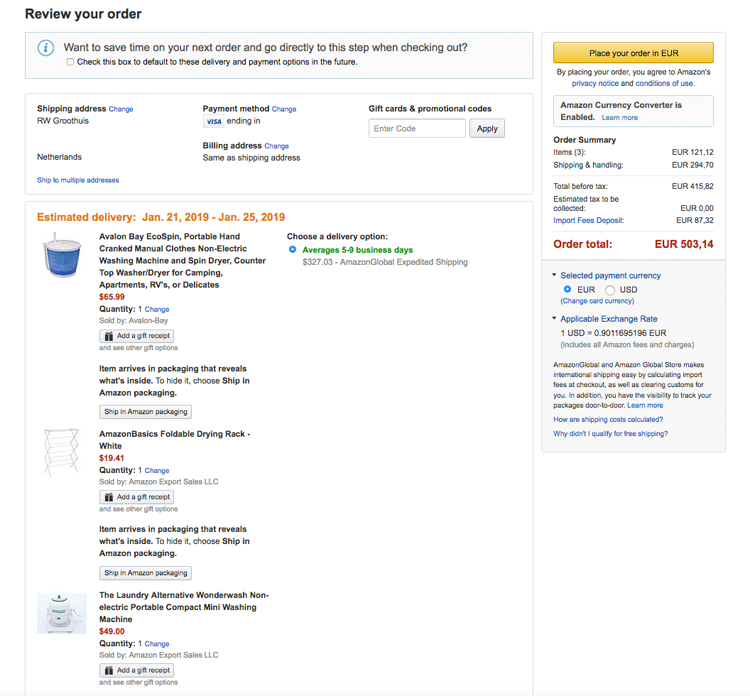 Amazon estimated ordering cost 