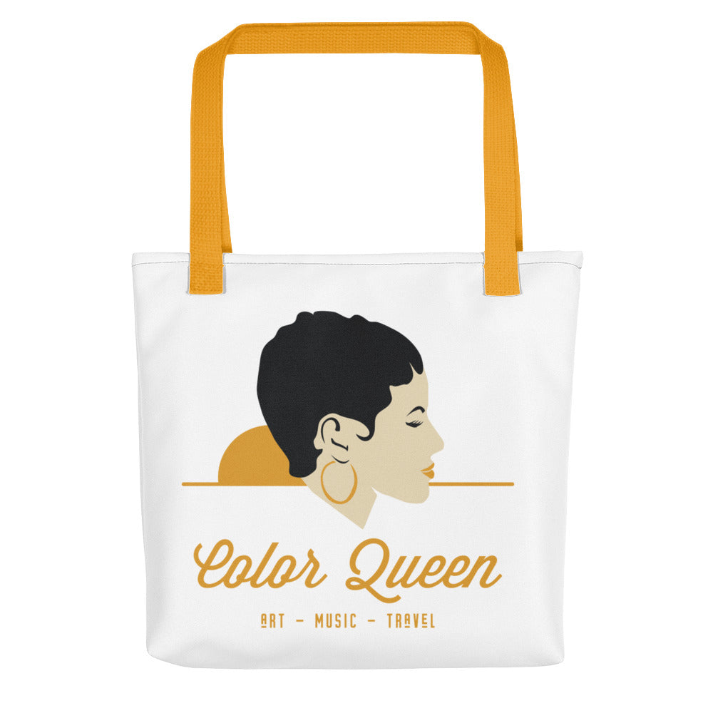 white and gold tote bag