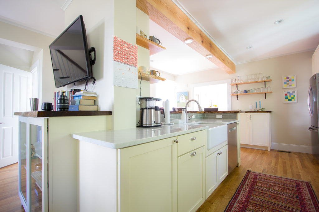 kitchen living room bookshelf medallion cabinetry