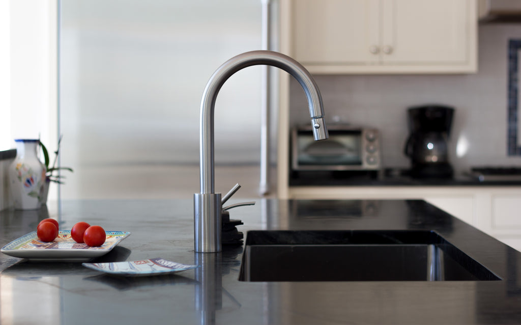 kitchen faucet soapstone counter